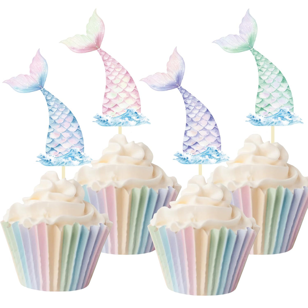 24-Piece Mermaid Tail Cupcake Toppers – Under the Sea Party